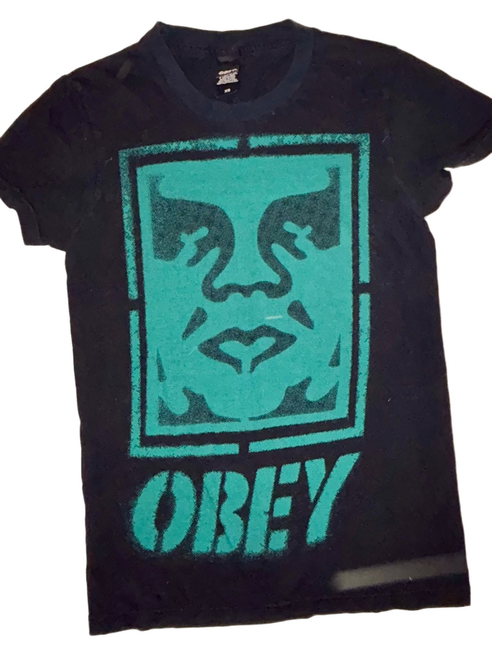 Obey Black Tee with Teal Graphic Face